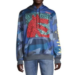 Keith Haring Member’s Only Hoodie Jacket Multi-Pattern Coat Teal Size Small